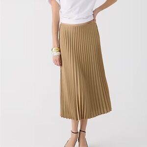 J.CREW Gwyneth Pleated Pull-on Satin Midi Skirt Size XS in Tan/Camel